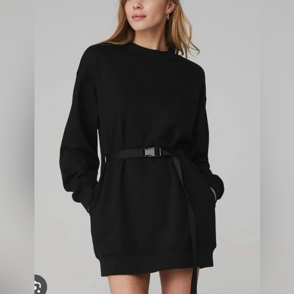 Alo Yoga Cityscape Sweatshirt Dress in Black - Picture 2 of 11